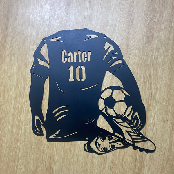 Custom Soccer Metal Wall Art With Name, Personalized Football Player Metal Name Sign Home Decor, Soccer Sport Metal Kids Room Decor