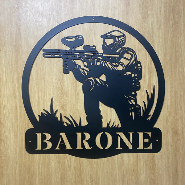 Personalized Paintball Metal Wall Art, Custom Paintball Shooter Metal Name Sign, Paintball Monogram Metal Wall Decor