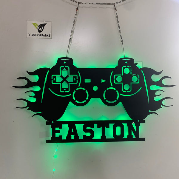 Custom Game Controller Metal Wall Art With Led Lights, Personalized Gamer Name Metal Sign, Game Zone Kids Room Metal Wall Led Sign Decor