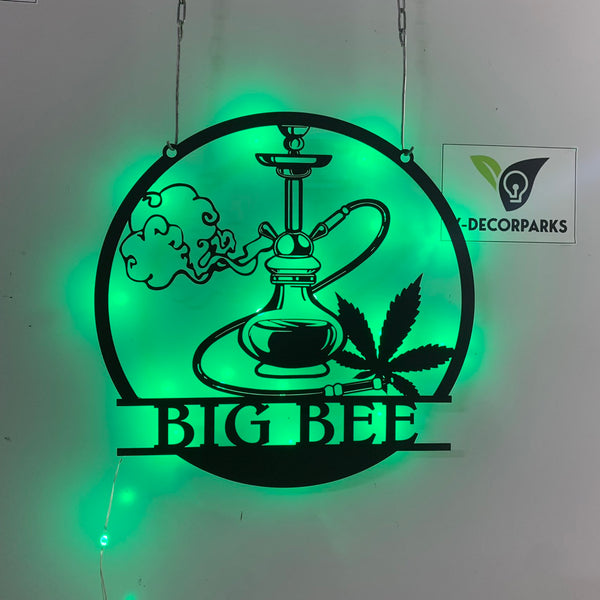 Custom Shisha Hookah Metal Wall Art Led Light, Personalized Shisha Smoker Metal Name Sign, Marijuana Smoke Shop Sign, Hookah Shop Metal Sign Decor