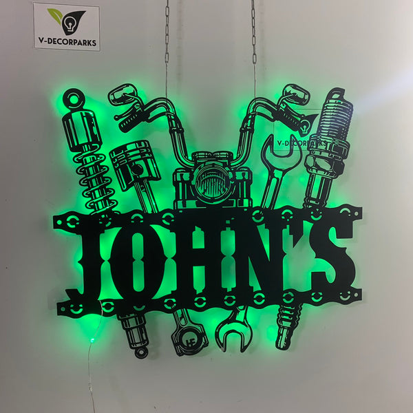 Personalized Motorcycle Mechanic Garage Metal Sign Led Lights, Cutsom Motorbike Metal Wall Art Decor, Motorcycle Man Cave Workshop Metal Wall Sign