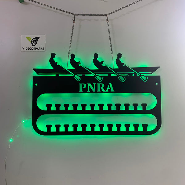 Custom Rowing Medal Hanger Led Lights, Rowing Crew Medal Holder, Water Sport Rowing Team Tiered Award Rack, Rowing Display Rack For Awards And Ribbons