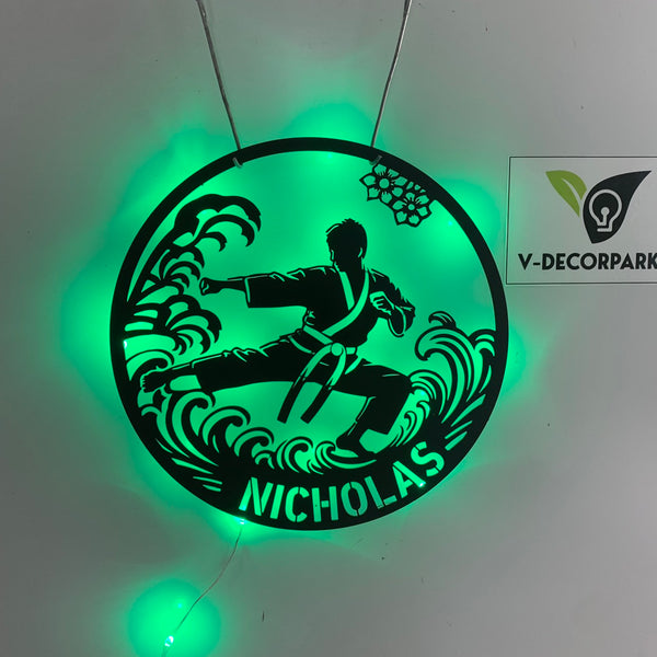 Personalized Martial Arts Metal Wall Art Led Lights, Custom Martial Arts Instructor Metal Name Sign, Taekwondo Karate Martial Art Metal Wall Hanging