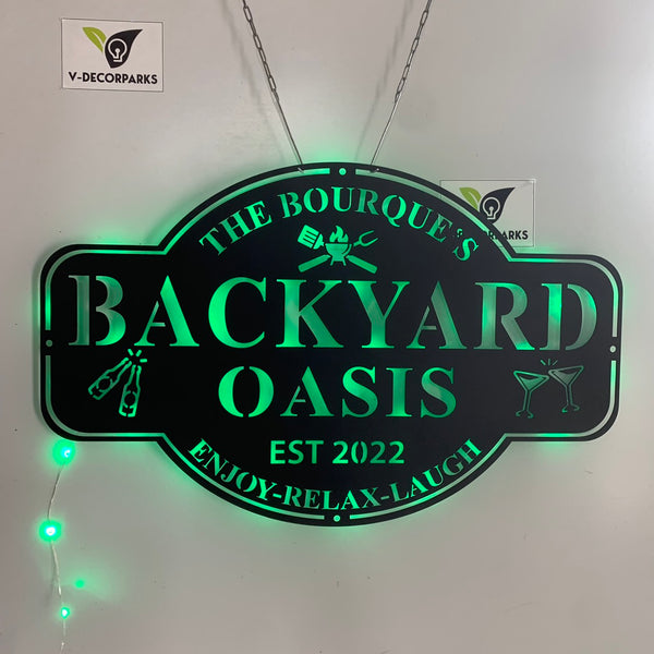 Personalized Poolside Oasis Metal Wall Art Led Lights, Welcome Poolside Bar Metal Sign, Backyard Patio Metal Wall Hanging, Backyard Metal Decor