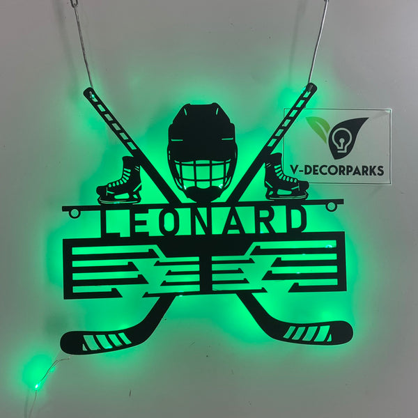 Custom Name Ice Hockey Medal Hanger Led Lights, Hockey Medal Holder, Hockey Display Rack For Awards And Ribbons, Ice Hockey Sport Tiered Award Rack