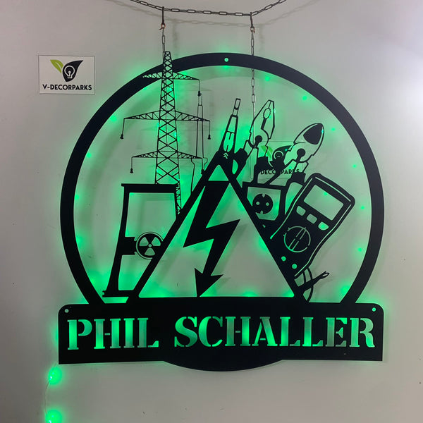 Custom Electrical Engineer Metal Wall Art With Led Lights, Personalized Lineman Metal Name Sign Home Decor, Electric Tools Shop Metal Wall Decor