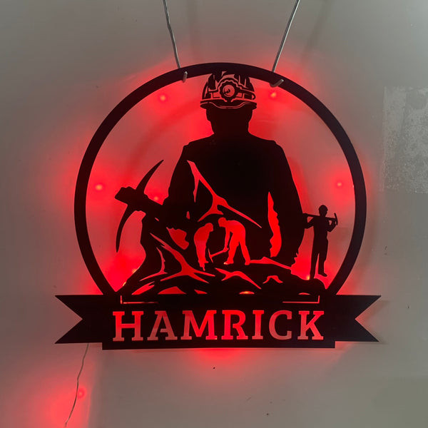 Custom Coal Mining Metal Wall Art With Led Lights, Personalized Coal Miner Name Metal Sign, Coal Mining Man Cave Metal Wall Led Sign Decor