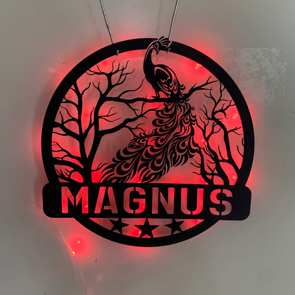 Personalized Peacock Metal Name Sign With Led Lights, Custom Peacock Metal Wall Art, Peacock Metal Wall Sign Decor, Peacock Metal Front Door Decor