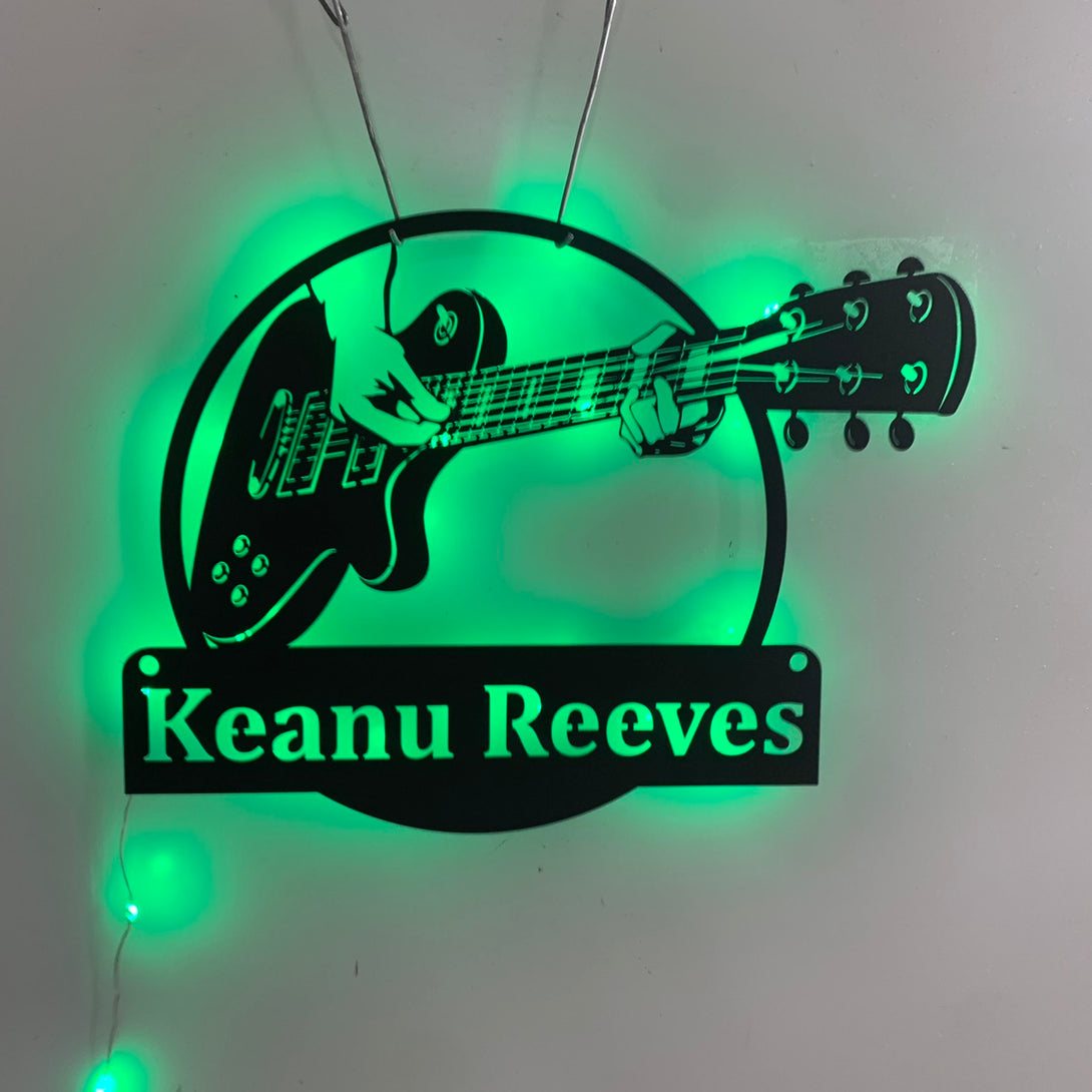 Custom Guitar Musical Instrument Metal Wall Art Led Lights, Personalized Guitarist Name Metal Sign, Guitar Lover Music Studio Metal Wall Hanging