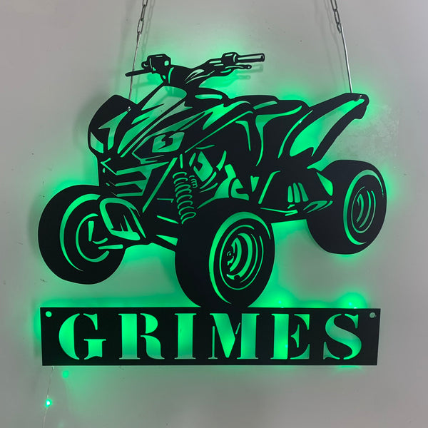 Custom Quad Bike Metal Wall Art With Led Light, Personalized Dirt Bike Metal Sign, 4 Wheeler Metal Sign With Name, Atv Biker Metal Man Cave