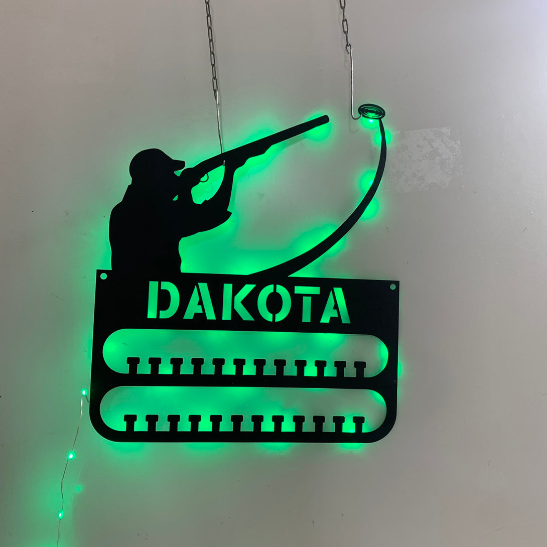 Custom Clay Pigeon Shooting Medal Hanger Led Lights, Clay Pigeon Medal Holder, Clay Pigeon Display Rack For Award And Ribbon Metal Wall Hanging