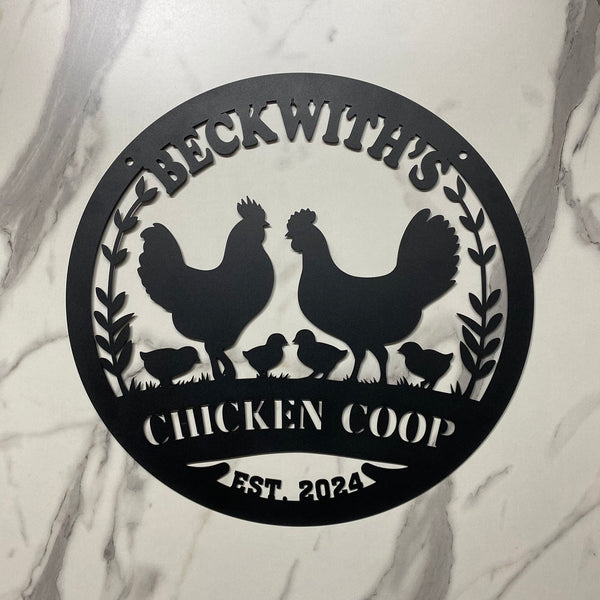 Customized Chicken Coop Farmhouse Metal Sign, Personalized Chicken Family Metal Name Sign, Family Name Hen House Metal Sign For Farm House