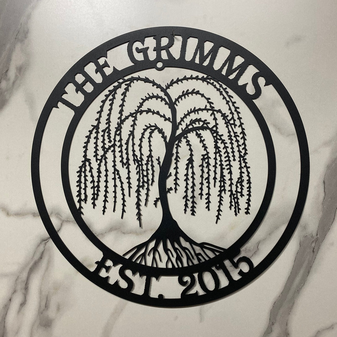 Custom Weeping Willow Tree Of Life Metal Wall Art, Personalized Weeping Willow Tree Of Life Metal Name Sign, Willow Tree Family Name Metal Wall Decor