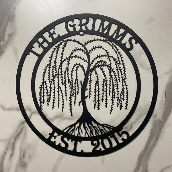 Custom Weeping Willow Tree Of Life Metal Wall Art, Personalized Weeping Willow Tree Of Life Metal Name Sign, Willow Tree Family Name Metal Wall Decor