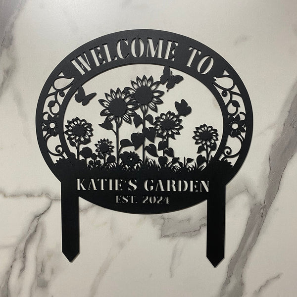 Custom Flowers Garden Metal Sign With Stakes, Personalized Gardener Name Sign, Custom Metal Outdoor Garden Stake, Flowers Metal Yard Sign Decor