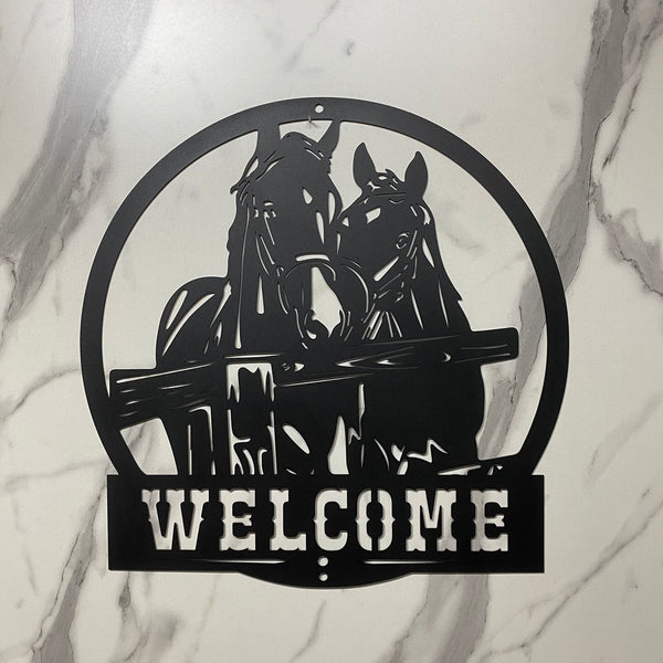 Personalized Horse Couple Metal Wall Art, Custom Horse Farm Metal Sign Entrance Decor, Horse Ranch Metal Family Name Sign, Horse Lover Metal Wall Art