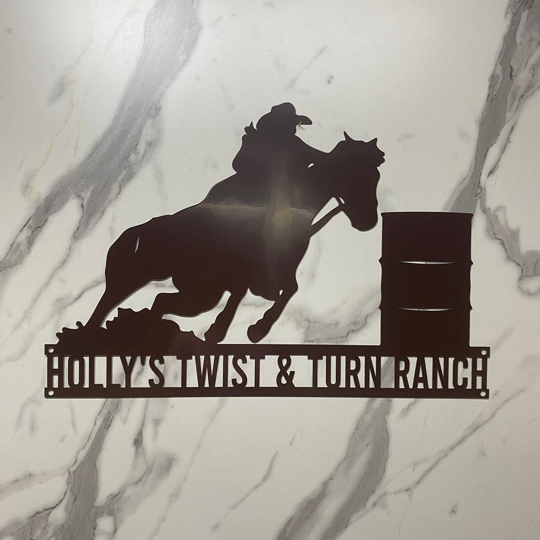 Personalized Barrel Racing Metal Sign, Custom Barrel Racing Galloping Horse Metal Sign, Racer Metal Name Sign, Barrel Racing Team Roping Sign