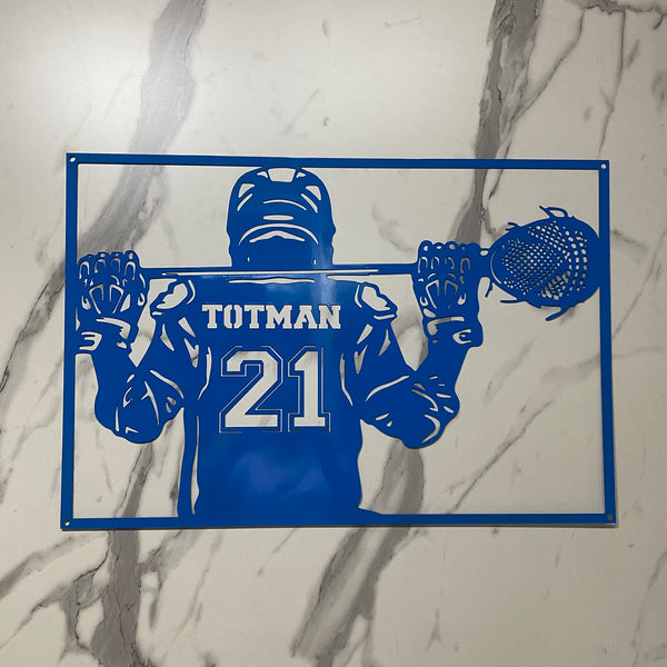 Personalized Lacrosse Player Metal Wall Art, Custom Lacrosse Player Name Number Metal Sign, Lacrosse Sport Metal Wall Hanging Decor