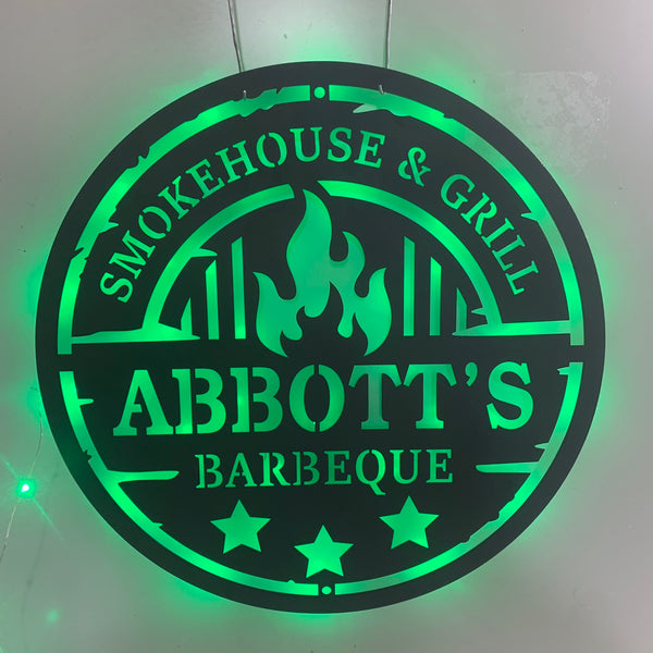 Custom Grill Bar Backyard Metal Sign With Led Lights, Chill & Grill Sign Metal Wall Decor, Barbecue Metal Wall Art, Barbecue Backyard Metal