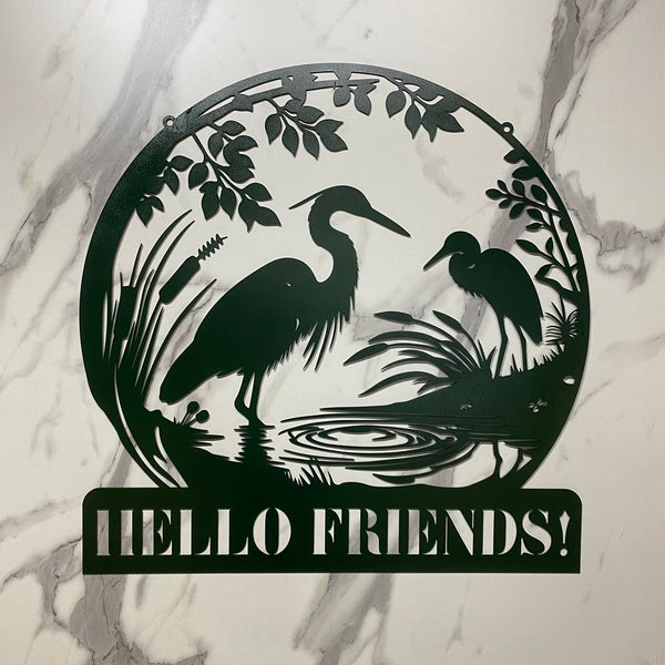 Personalized Herons Metal Wall Art With Name, Custom Heron Pond View Metal Sign, Wildlife Herons Bird Metal Farm Sign, Lake House Metal Sign