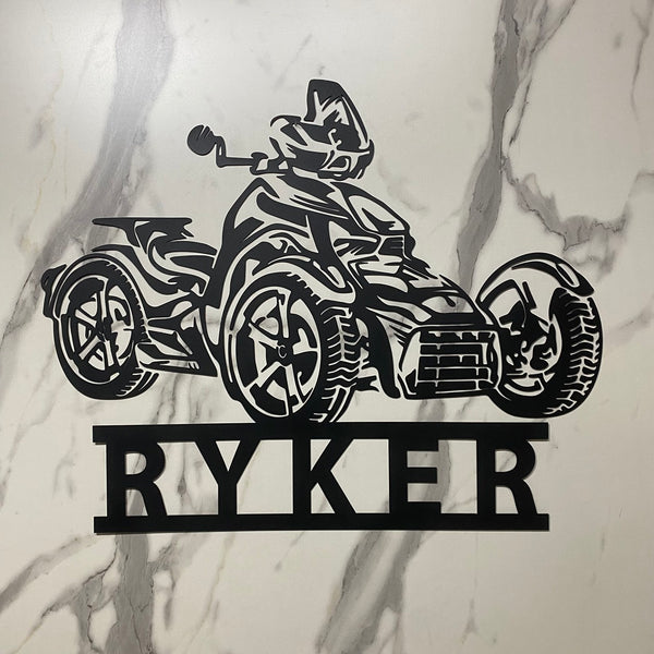 Personalized Ryker Metal Wall Art, Ryker Three Wheel Motorcycle Metal Wall Sign, Custom Dirt Bike Garage Man Cave Metal Name Sign