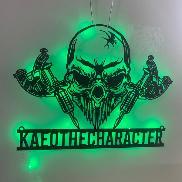 Custom Skull Tattoo Machine Metal Sign Led Lights, Tattoo Machine Metal Wall Art, Custom Tattoo Artist Name Sign, Tattoo Shop Metal Wall Hanging Decor