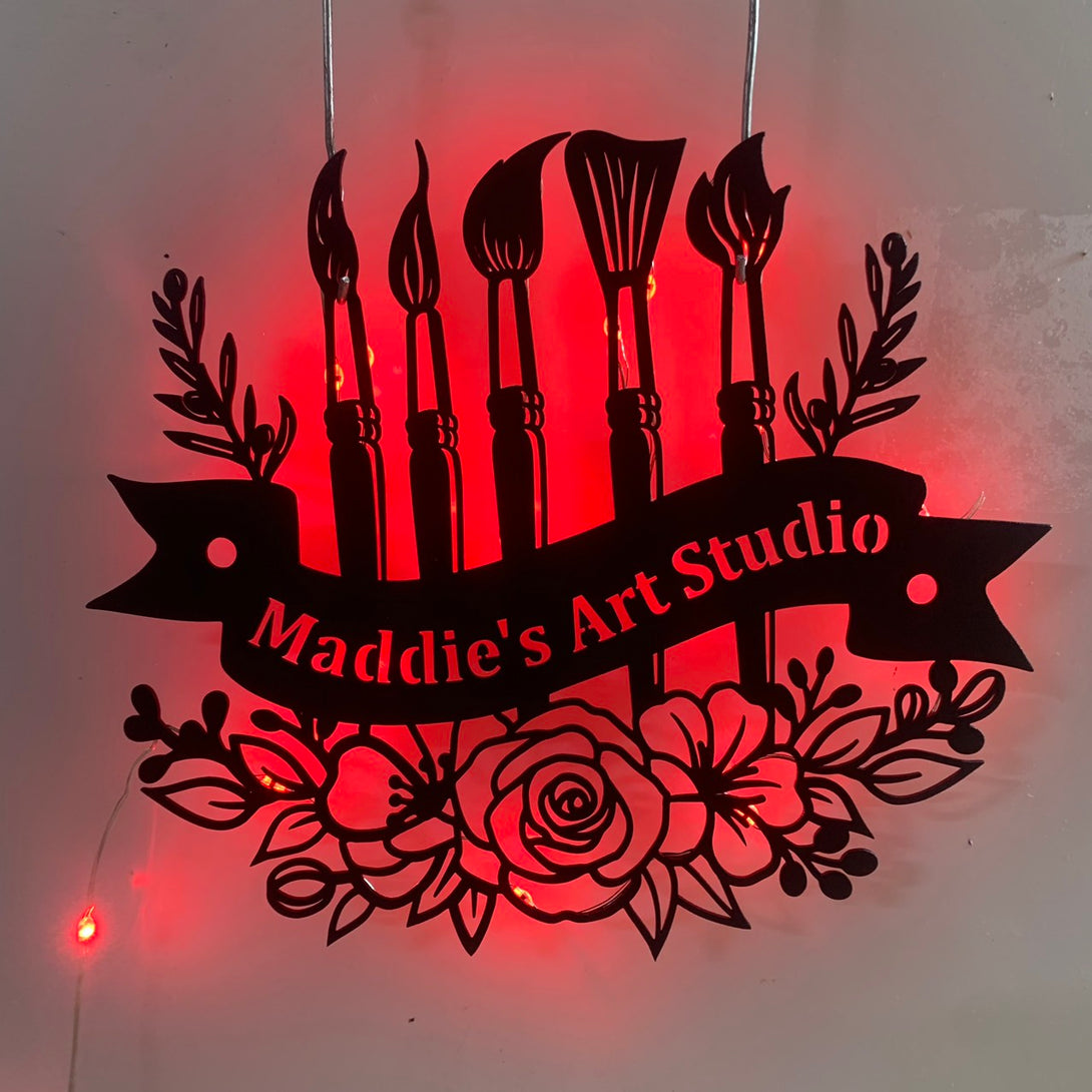 Custom Art Studio Metal Wall Art Led Lights, Personalized Artist Painter Name Metal Sign, Art Supplies Painter Tools Metal Sign,art Studio Metal Decor