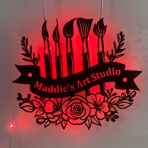 Custom Art Studio Metal Wall Art Led Lights, Personalized Artist Painter Name Metal Sign, Art Supplies Painter Tools Metal Sign,art Studio Metal Decor