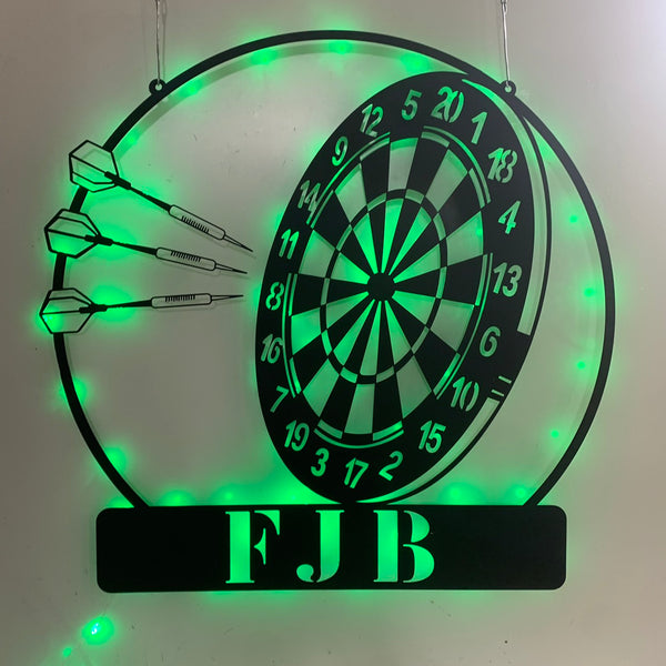 Custom Dartboard Metal Wall Art Led Lights, Darts Game Metal Wall Sign, Darts Player Name Sign, Darts Club Metal Art, Darts Sport Metal Wall Decor