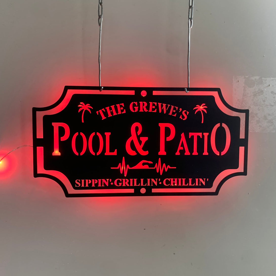 Personalized Pool & Patio Metal Wall Art Led Lights, Custom Poolside Drink Bar Metal Name Sign, Pool Patio Metal Sign, Poolside Outdoor Metal Decor