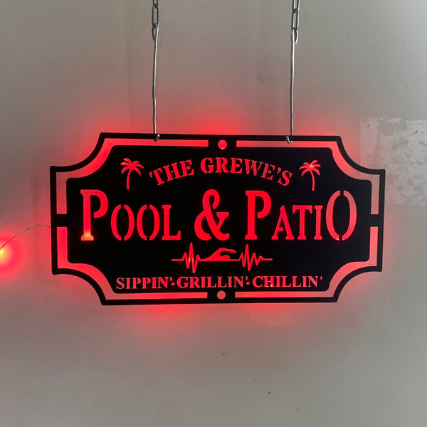 Personalized Pool & Patio Metal Wall Art Led Lights, Custom Poolside Drink Bar Metal Name Sign, Pool Patio Metal Sign, Poolside Outdoor Metal Decor