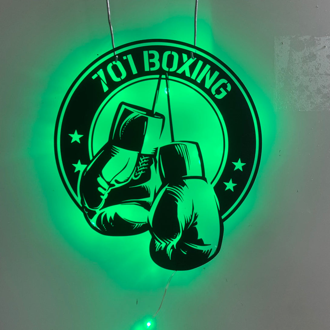 Custom Boxing Gloves Metal Wall Art Led Lights, Personalized Boxer Metal Name Sign, Kick Boxing Metal Sign, Fitness Gym Room Man Cave Metal Wall Decor
