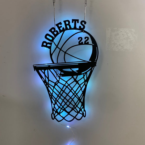 Personalized Basketball Monogram Metal Wall Art Led Light, Custom Basketball Player Name Number Metal Sign, Basketball Sport Kid Room Metal Wall Decor
