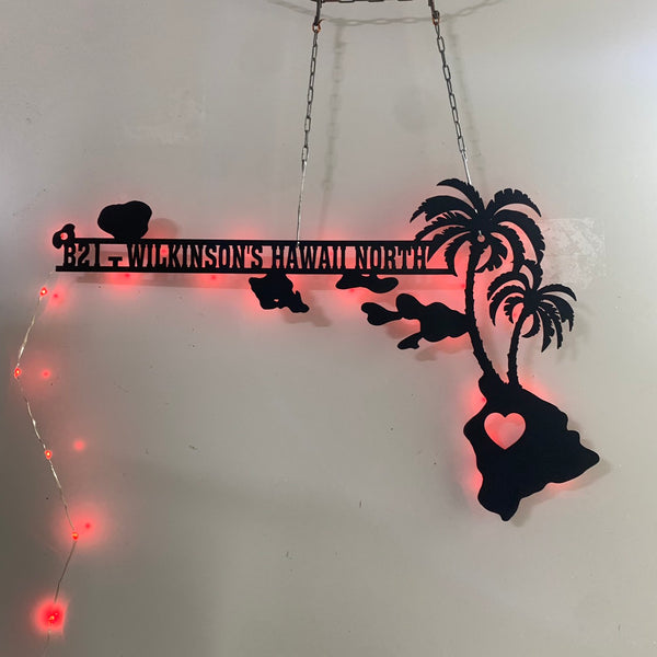 Custom Hawaii Map Metal Wall Art Led Lights, Hawaii Island Metal Art, Tropical Palm Tree Hawaii State Metal Sign, Born In Hawaii Metal Wall Decor