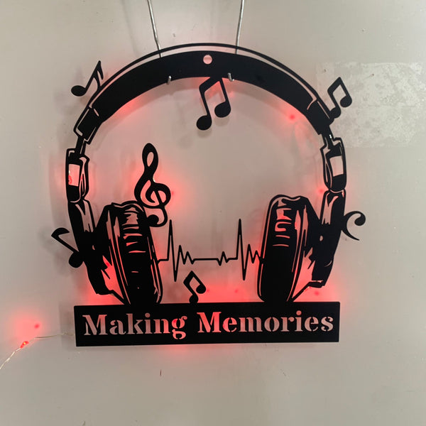 Personalized Dj Headphone Metal Wall Art With Led Lights, Custom Headphones Music Studio Metal Name Sign, Musical Musician Room Metal Wall Decor