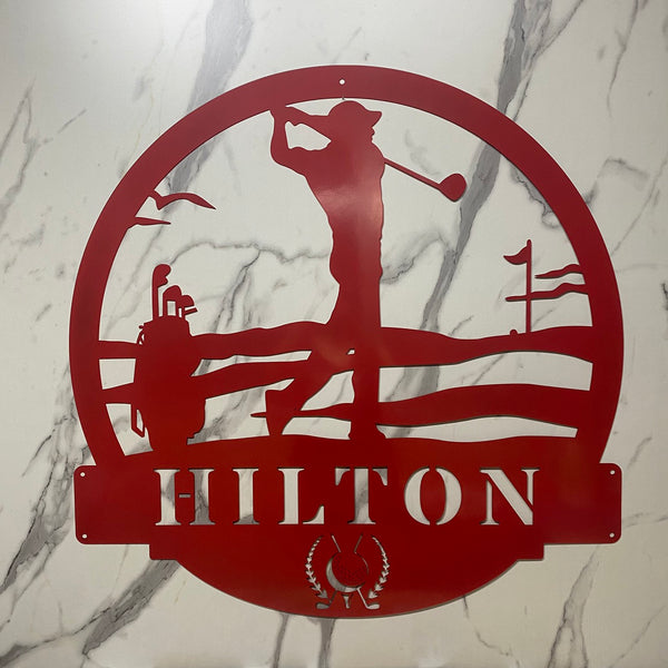 Custom Man Golfing Metal Wall Art, Personalized Name Golfer Metal Sign, Golf Ball 19th Hole Metal Sign, Golf Club Patio Metal Wall Hanging 'decor