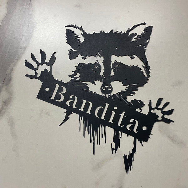 Personalized Funny Raccoon Metal Sign, Cute Raccoon Metal Name Signs, Paw Raccoon Metal Wall Art, Raccoon Lover Metal Wall Hanging Decor