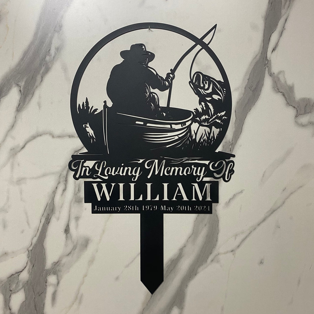 Custom Fisher Memorial Metal Garden Stake, In Loving Memory Of Fisherman Metal Grave Marker, Fisher Loss Metal Stake, Fisherman Sympathy Sign