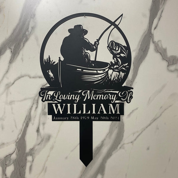 Custom Fisher Memorial Metal Garden Stake, In Loving Memory Of Fisherman Metal Grave Marker, Fisher Loss Metal Stake, Fisherman Sympathy Sign