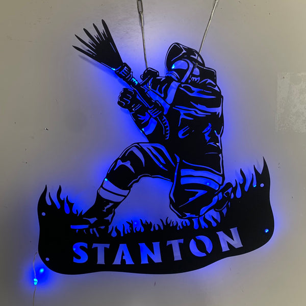 Custom Firefighter Metal Wall Art Led Lights, Custom Fireman Metal Name Sign, First Responder Fire Department Metal Wall Decor, Firefighter Metal Sign