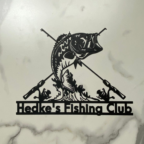 Custom Bass Fishing Metal Wall Art, Personalized Name Fishing Club Metal Sign, Fishing Cabin Lake House Metal Decor, Fishing Man Cave Metal Wall Art