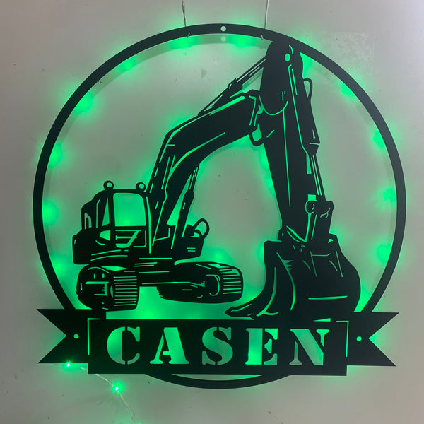 Custom Excavator Truck Metal Wall Art Led Lights, Personalized Excavator Operator Metal Name Sign, Construction Truck Sign, Excavator Metal