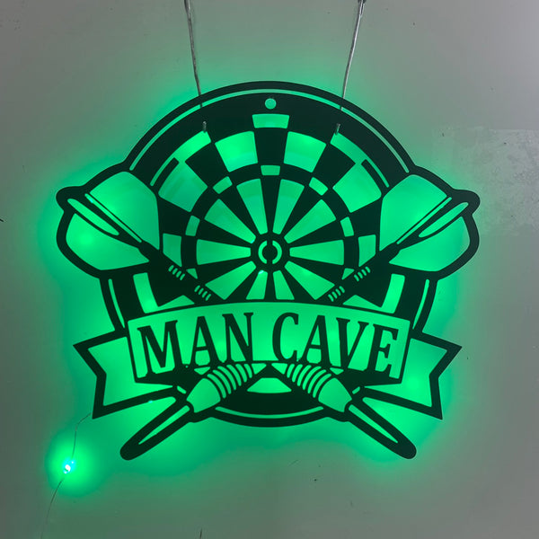 Personalized Dartboard Man Cave Metal Wall Art Led Lights, Darts Game Metal, Custom Darts Player Metal Name Sign, Darts Sport Metal Sign Art