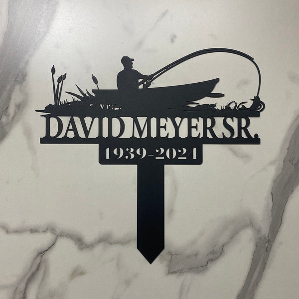 Personalized Fisherman Memorial Metal Stake, Fisher Loss Metal Grave Marker, In Loving Memory Of Fisher Metal Garden Stake, Fisherman Sympathy Sign