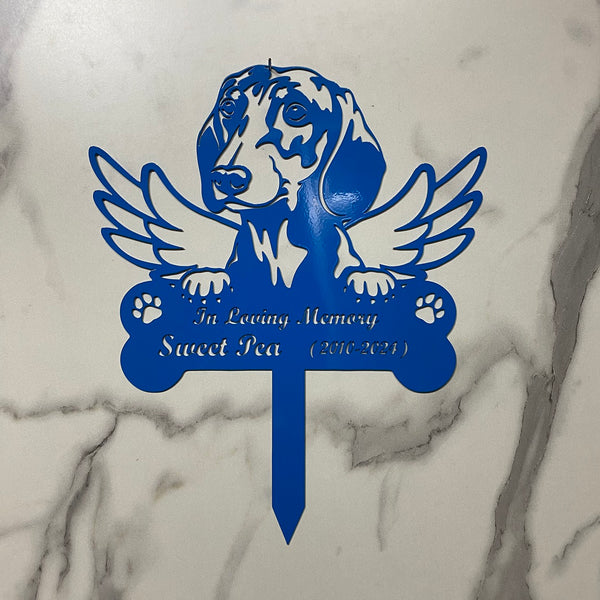 Custom Dachshund Dog Memorial Metal Stake Sign, Dog With Angel Wings Metal Garden Sign, Dog Metal Sympathy Sign, Dog Loss Metal Grave Marker