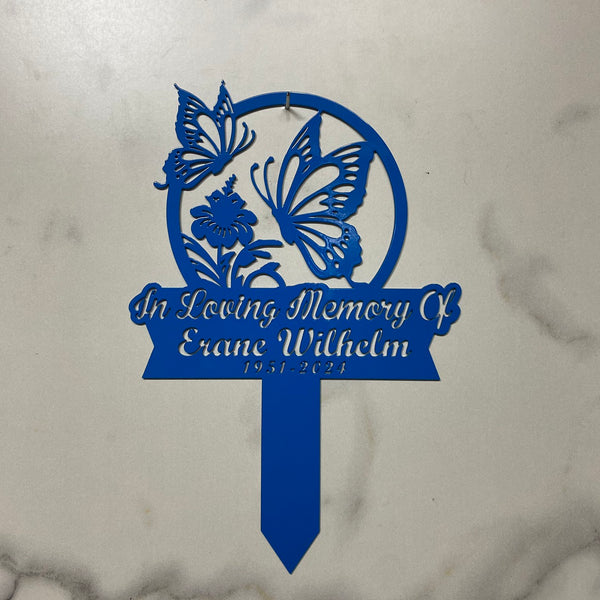 Custom Flowers Butterfly Memorial Metal Garden Stake, In Loving Memory Of Butterfly Metal Stakes, Remembrance Metal Sign, Sympathy Metal Yard Sign