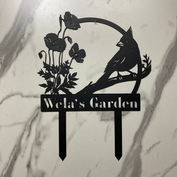 Personalized Cardinal Metal Garden Stake, Custom Your Garden Metal Sign, Cardinal Bird Remembrance Stake, Garden Outdoor Metal Yard Sign Decor