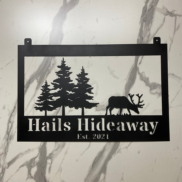 Personalized Forest Deer Cabin Metal Wall Art, Wild Deer Hunting Metal Sign, Custom Family Name Metal Farm Sign, Wildlife Hunting Metal Door Hanging