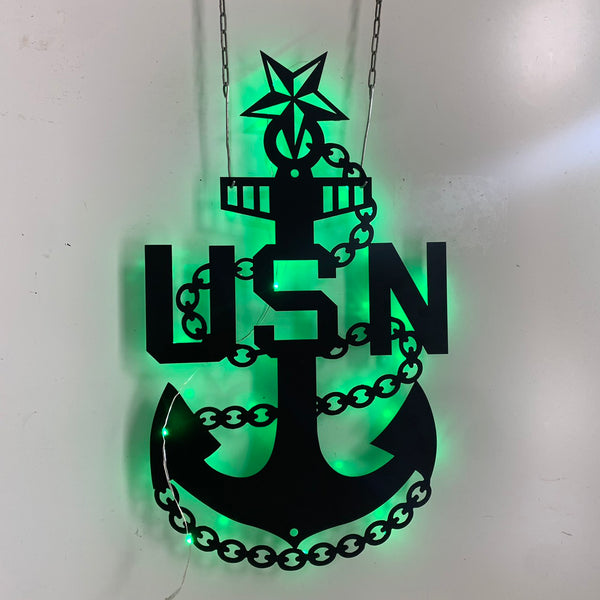 Custom Us Navy Anchor Badge Metal Wall Art Led Lights, Personalized Navy Anchor Sailor Metal Name Sign, Us Navy Veteran Metal Wall Art Decor