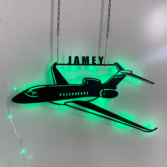 Custom Airplane Metal Wall Art Led Lights, Personalized Pilot Name Metal Sign, Custom Aircraft Hangar Metal Wall Sign, Airplane Metal Wall Hanging